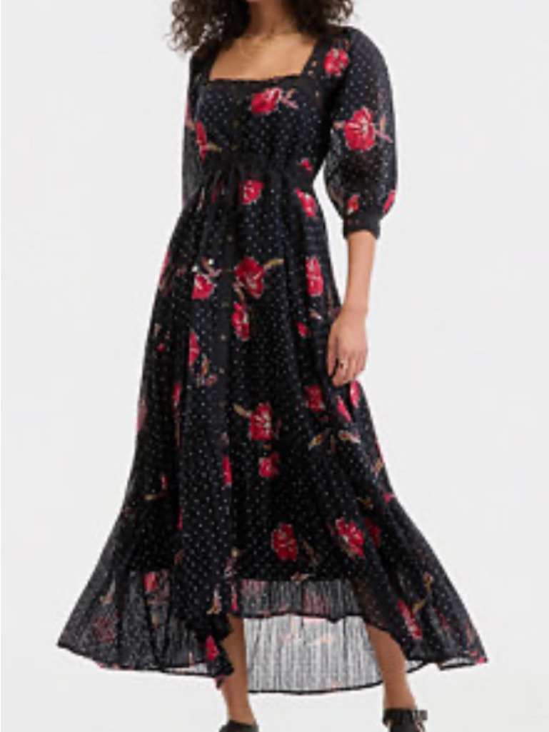 Free People Black Maxi Dress With Red Rose Print